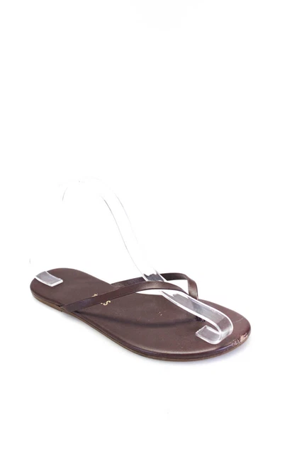 TKEES Womens Leather Thong Slide On Flip Flop Sandals Brown Size 7