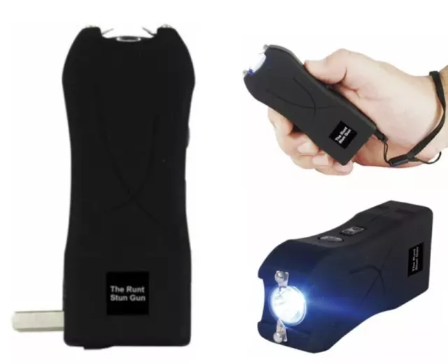 Mini Hand Pocket WOMEN Stun Gun BLK Rechargeable 80 Million Volt LED w/ HOLSTER