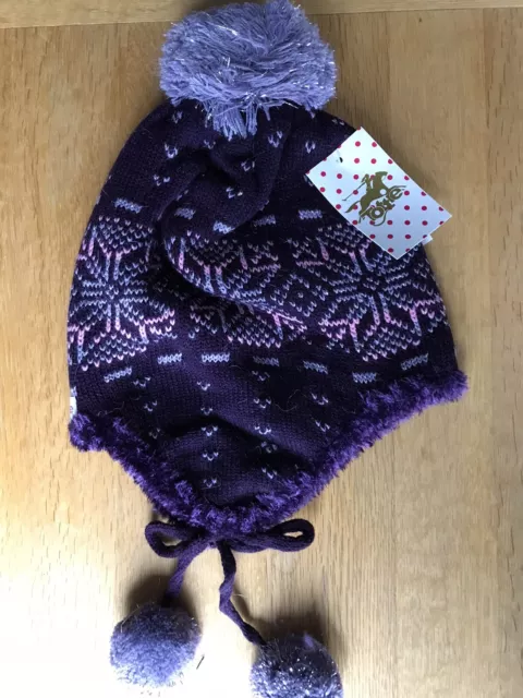 Tottie Nevis Hat with Ear Warmers, Colour Dk Purple with Snowflake Design, Adult 3