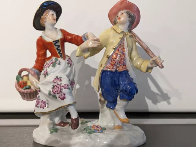 Meissen Porzellanfigur, Figurengruppe Tanzpaare, tanzendes Bauernpaar 1.Wahl