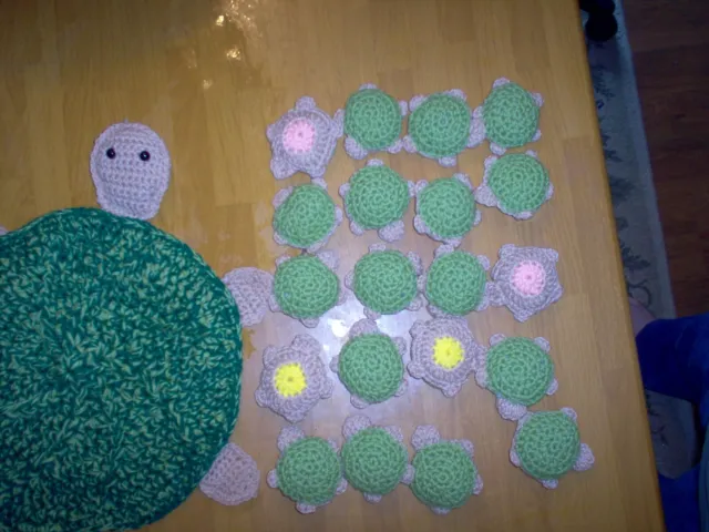 Gift Idea, hand crochet turtle memory game w/20 babies