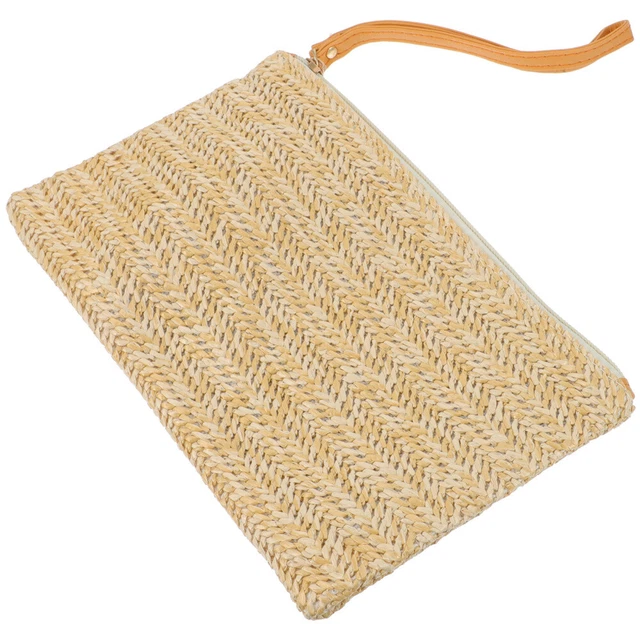 Straw Clutch Purse Women Zipper Wristlet Wallet Miss European American