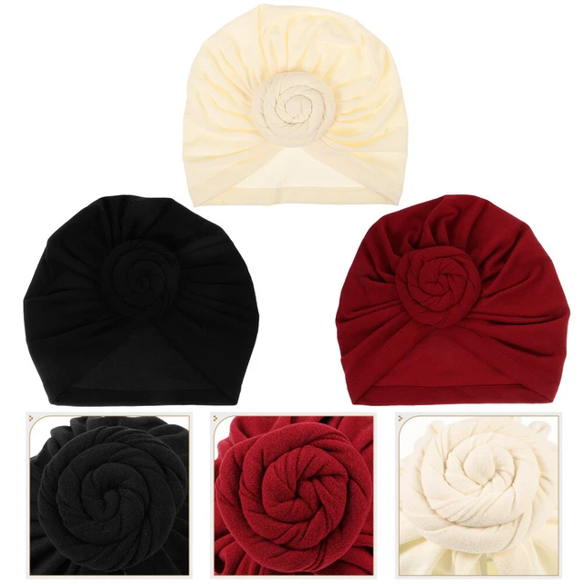 3 pezzi foulard nodo floreale in cotone, berretto prerilegato in