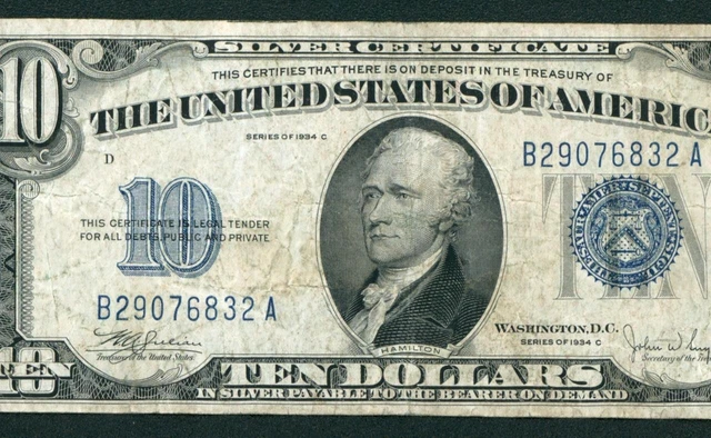 $10 1934 C Silver Certificate ** DAILY CURRENCY AUCTIONS ** COMBINED SHIPPING