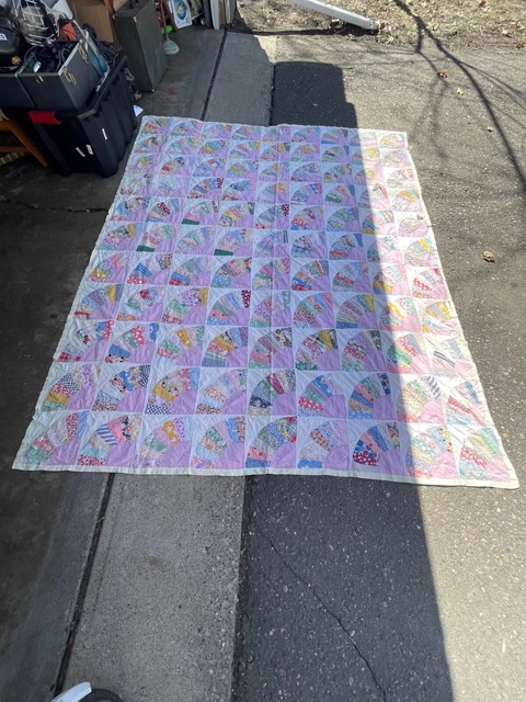Vintage Antique Patchwork Handmade Quilt Bedspread Hand Sewn Geometric Pattern