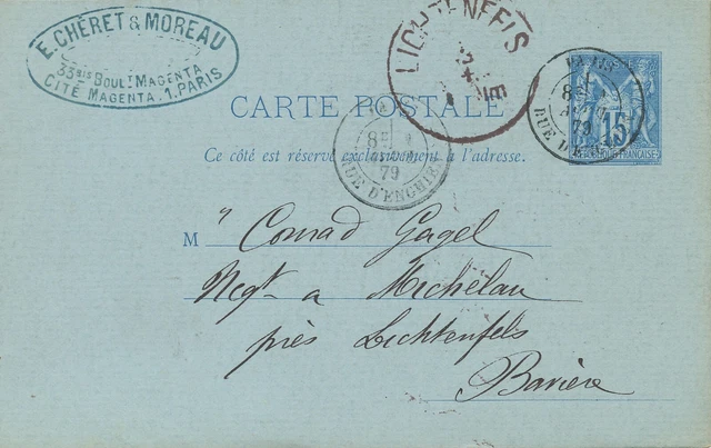FRANKREICH 1879 15C Allegorie Handel und Frieden Kab.-GA ERSTTAG NEUER POSTTARIF