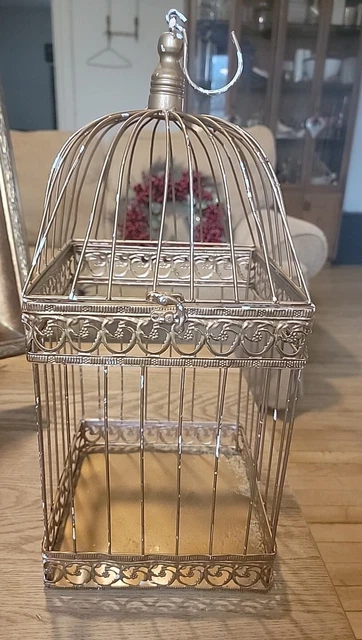 Decorative Rustic Metal Bird Cage Gold Tone Chipping