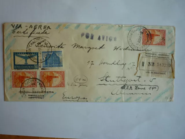 Brief Briefmarken Luftpost Flugpost Argentinien nach Stuttgart 1950 sehr selten