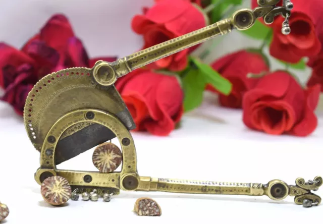 Royal Indian Vintage Silver Bells Work Brass Betel Nut Cutter Decor. i12-201