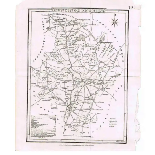 Antique Map Early 19th Century Map - Huntingdonshire for Dugdales