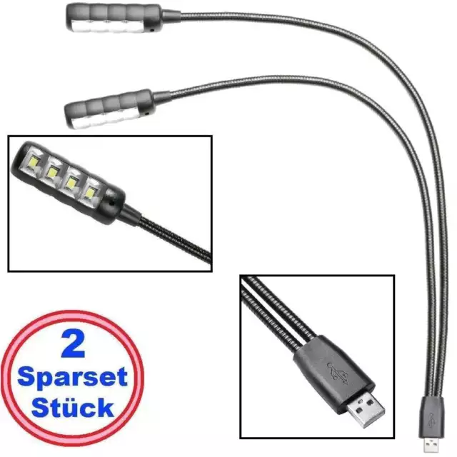 2 x Ultrahelle USB LED 2-Arm Leselampe COB LEDs Schwanenhalslampe Lampe Leuchte