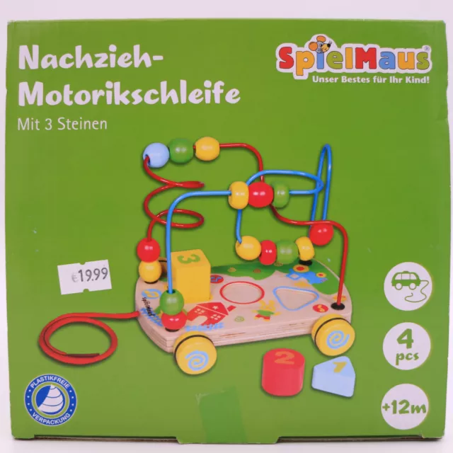 SpielMaus Holz Nachziehwagen mit Motorikschleife 21,5 x 17 x 15,5 cm