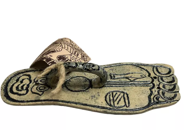 Handmade Buddha Footprint Art Pottery Shamanistic Wildcat Lake Signed Caralyn