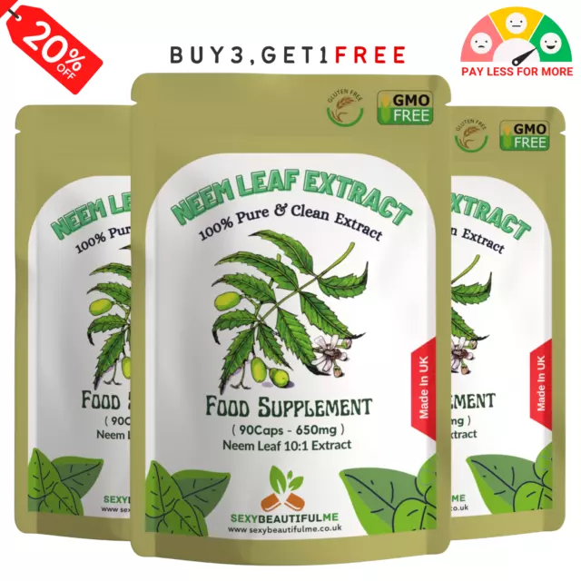 NEEM LEAF 6500mg Capsules, 100% Pure Organic,Vegan Capsule-Detox Immune Support