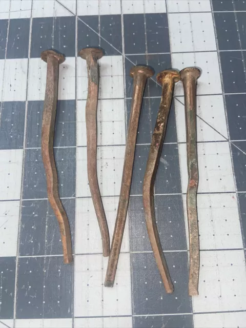 Vintage Lot of 10 Cut Square Head 4 inch 4" Spikes Nails Old Barn