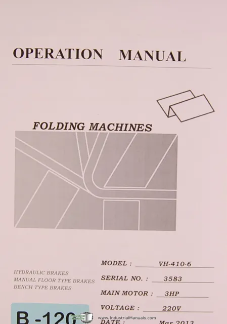 Birmingham VH-410-6, Folding Machine, Operations Manual