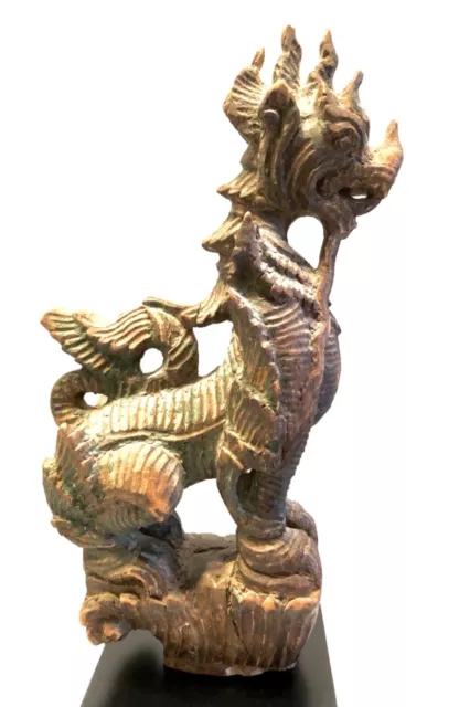 Burmese antique Chinthe mythological figure wood statue 8