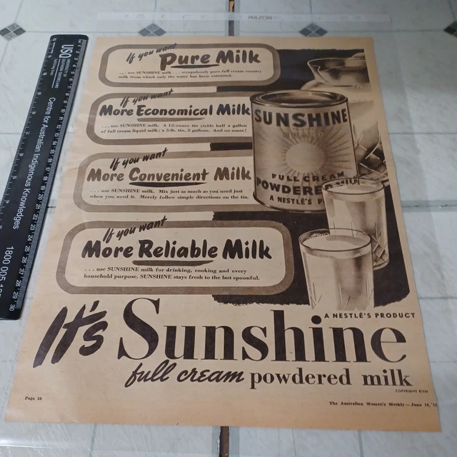 SUNSHINE FULL CREAM Powdered Milk Vintage Ad 1947 EUR 14,74 PicClick FR