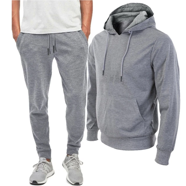 Tuta Casual Uomo Felpa Cappuccio + Pantaloni Basic Completo Sportivo Set 2 Pezzi