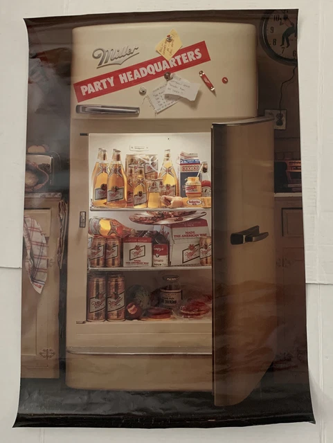 VINTAGE REFRIGERATOR FRIDGE Miller Beer party headquarters Poster 30” x ...