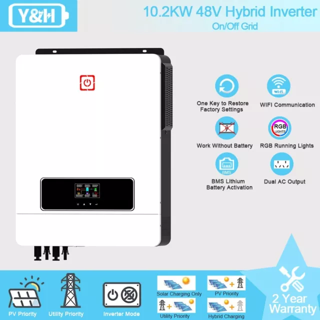 10.2KW 48V Off Grid Solar Hybrid Inverter 160A MPPT Charger Dual PV Max 500V In