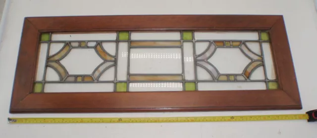Stained Glass Wood Frame Window Hanging - Possibly Transom