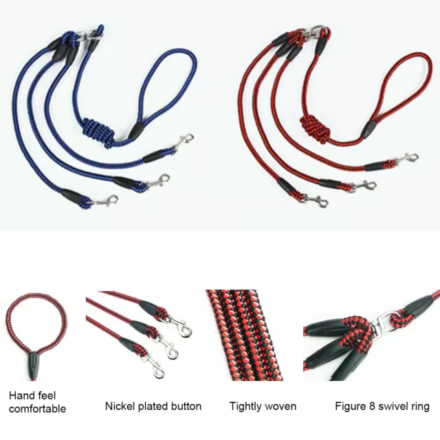 3 Way Dog Coupler Leash No-Tangle Nylon Pet Leash Lead Double For Walking New 3