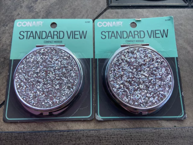 Conair Standard View Compact Double Mirror Silver Glitter Travel Purse Set Of 2