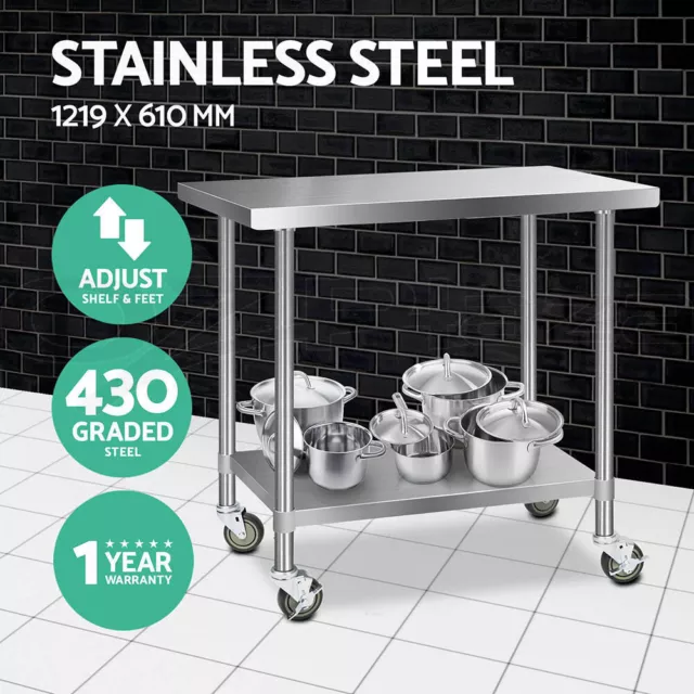 Cefito Stainless Steel Kitchen Benches Work Bench Food Prep Table Wheels M 430