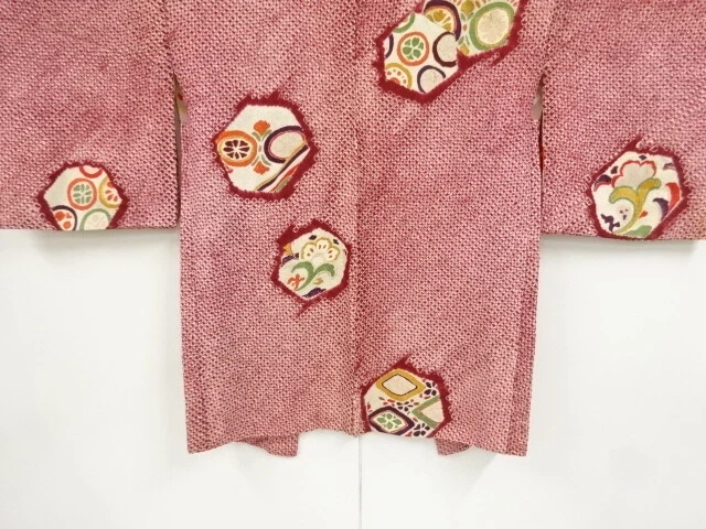 43475# Japanese Kimono / Antique Haori / All Shibori / Floral Plants & Kikko