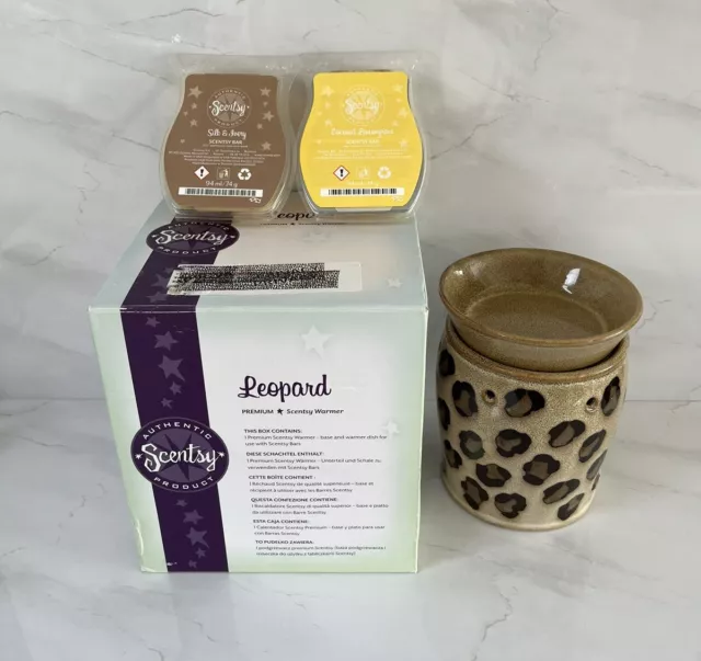 Scentsy Premium Wax Warmer Leopard Print & 2 Packs Wax Melts BNIB Retired