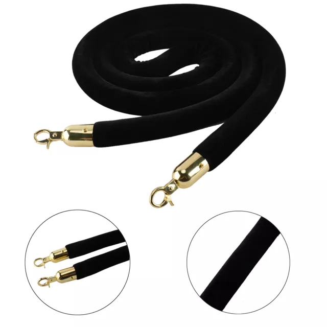 AuInn 96In Velvet Stanchion Rope Black 8Ft Crowd Control Rope Barrier Queue Line