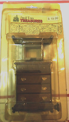 Dollhouse Bedroom Suite Bed Chest of Drawers Night Mahogany Small Town Treasures