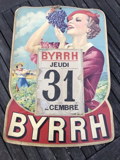 Ancien Carton Publicitaire Byrrh, calendrier,1934