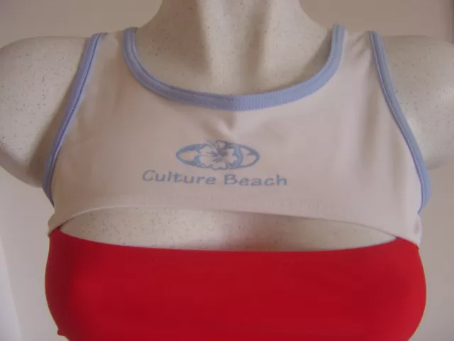 Maillot 2 Pieces Neuf Marque " Culture Beach " Bleu Ciel Rouge Blanc Taille 38 2