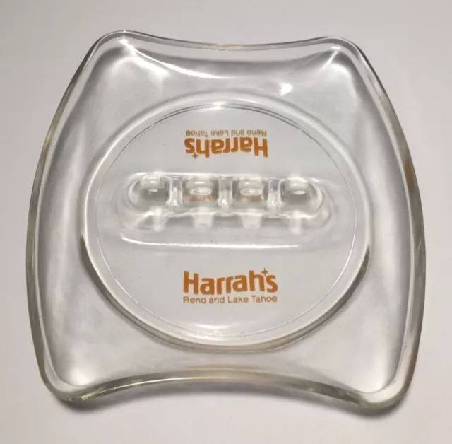 Vintage Harrah's Reno and Lake Tahoe Rectangular Clear Glass Ashtray Casino