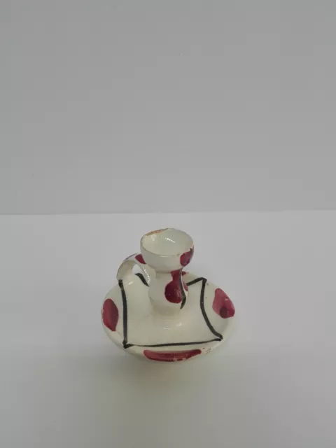 Antigua palmatoria de ceramica en miniatura pintada a mano.  Años 60 España