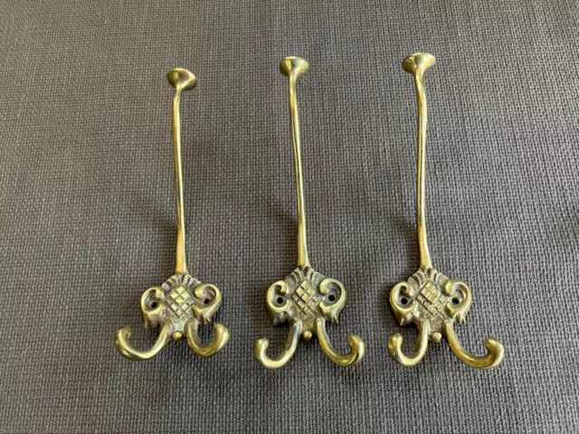 Vintage Matching Set Solid Brass Wall Mount Hat Coat Towel Hanger Hooks