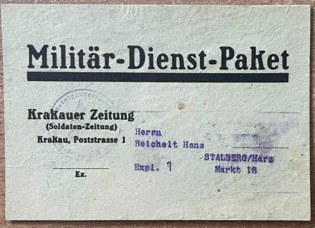 Generalgouvernement "Militär-Dienst-Paket"-Karte, selten!