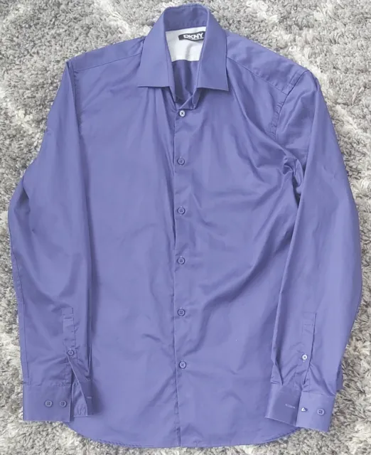 DKNY SHIRT MENS Size 16 Purple Button Up Long Sleeve Dress/Casual Shiny ...