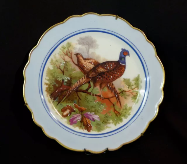 D très belle assiette ancienne porcelaine Limoges  faisan faisane sous-bois 25cm