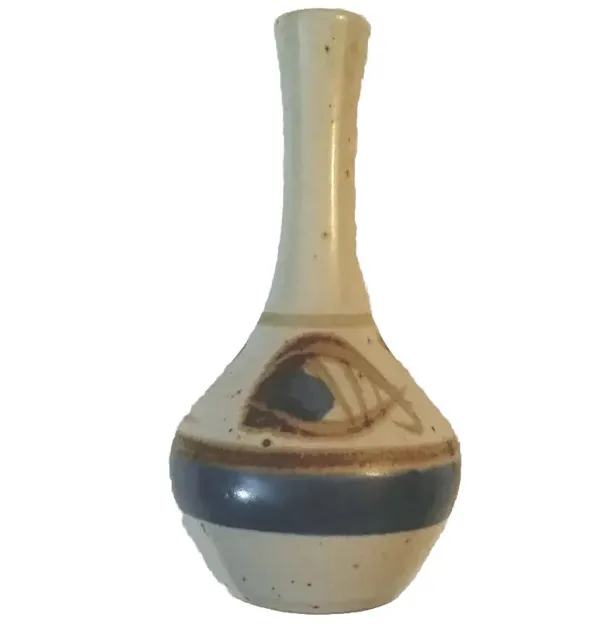 Vintage Otagiri OMC Japan Blue Brown Speckled Stoneware Hand Painted Bud Vase 5"
