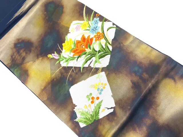6492137: Japanese Kimono / Vintage Nagoya Obi / Woven Flower & Shikishi Pattern