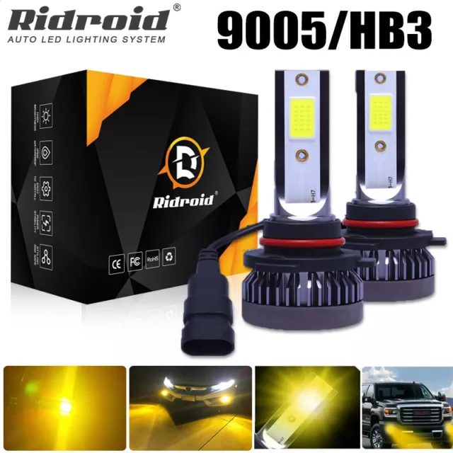 Mini 9005 HB3 LED Headlight Bulbs Hi/Low Beam 3000K Yellow Light Fog Lights Lamp