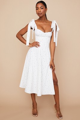 HOUSE OF CB 'Alicia' White Floral Midi Sundress/Size XS US 2-4/JP1285