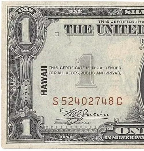 Hawaii One Dollar Silver Certificate  Note AU Uncirculated 1935a Federal Reserve