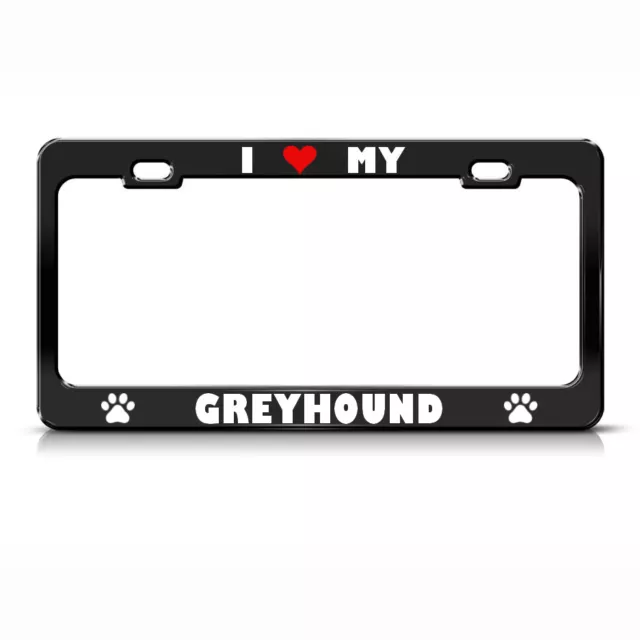 GREYHOUND PAW LOVE HEART PET DOG Metal License Plate Frame Tag Holder Two Holes