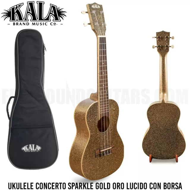 Kala KA-SPRK-GOLD Ukulele Concerto Sparkle Gold Oro Lucido con Borsa LIMITED