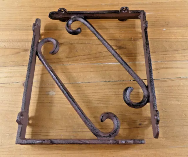 6 Cast Iron Brackets Braces Shelf Bracket RUSTIC Corbels Braces W/ Plant Hanger 3