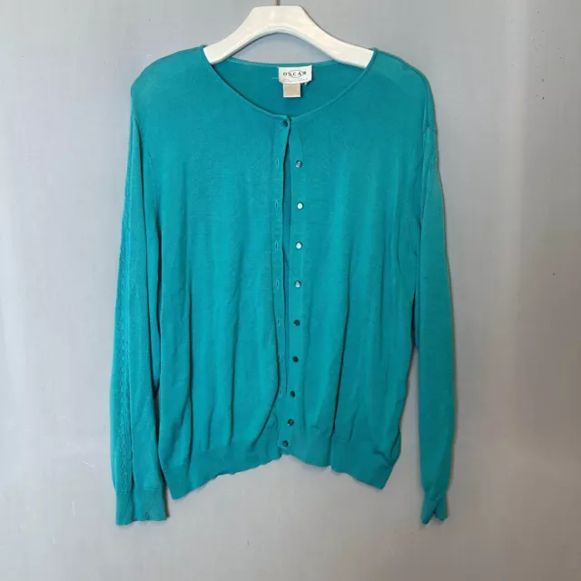 Oscar de la Renta Silk Blend Cardigan Sweater Women's Size L, Tiffany Blue